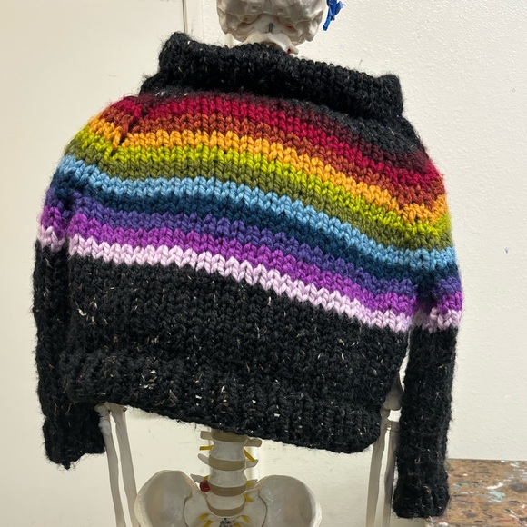 Black Tweed Rainbow Sweater- Chunky Knit Sweater - Picture 3 of 5
